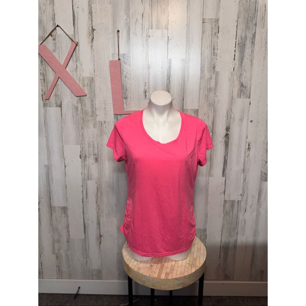 Athletic Works Ruched Short Sleeve Top Womens Size XL 16-18 Supercharge Pink Tee